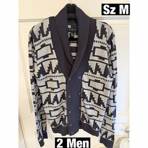 2 Men,  Men's Black and Gray Geometric Double Breasted Cardigan zSz M